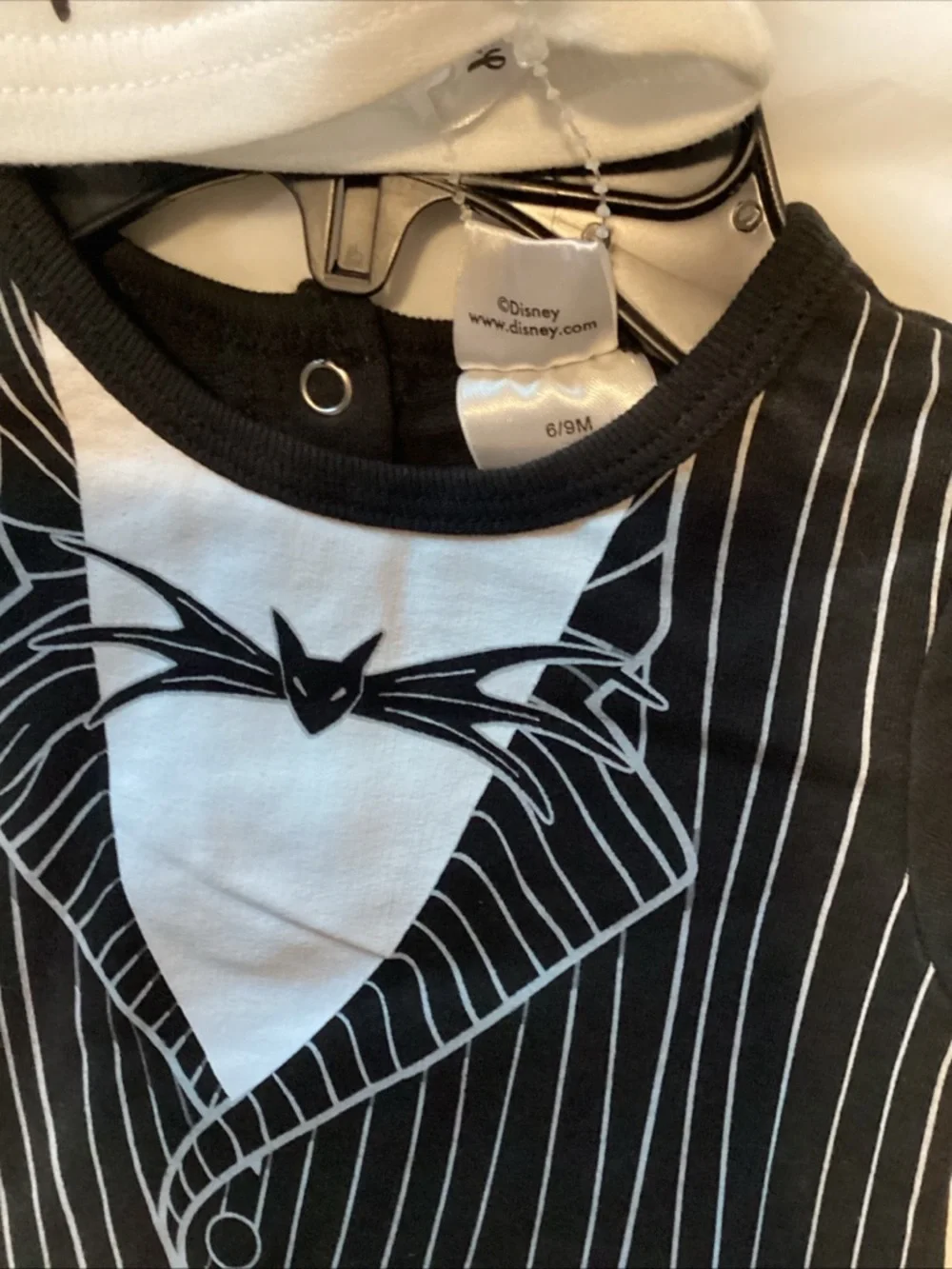 Disney Black & White Jack Skellington Pinstripe Baby Footie with Hat - Picture 2 of 5